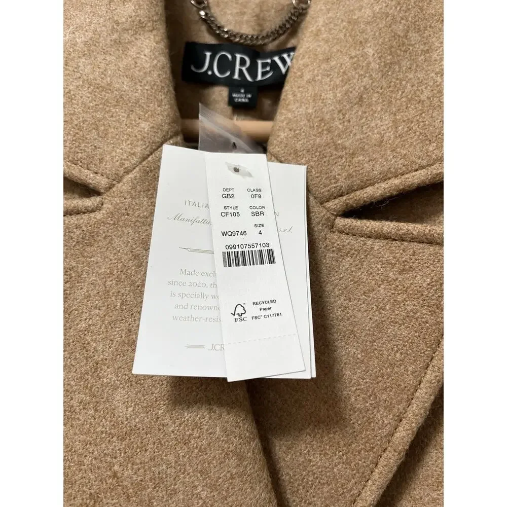 J Crew Womens Melton Wool Double Breasted Classic Peacoat Coat Size 4 Soft Brown